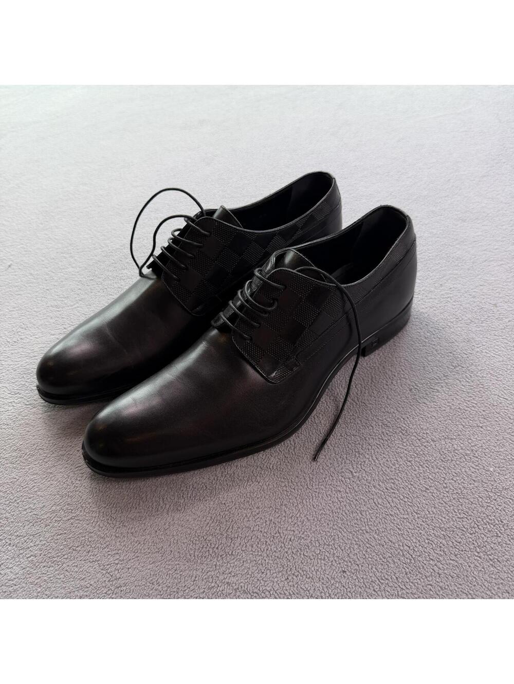 Louis Vuitton Damier Graphite Leather Derby Dress Shoes Black Mens 6.5 Italy